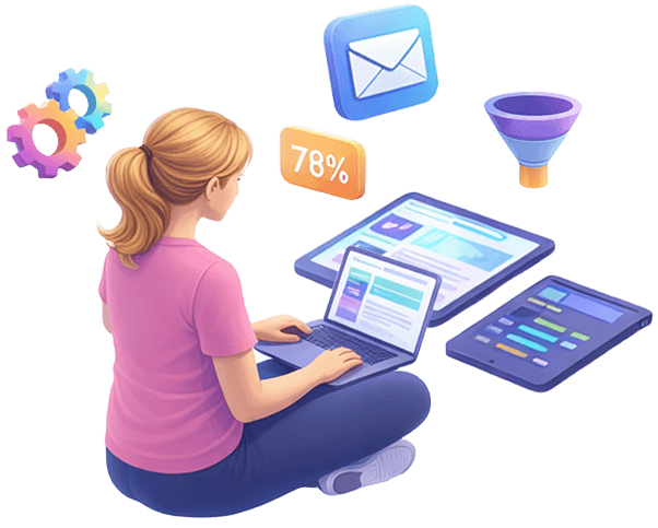 Email and funnels workstation illustration