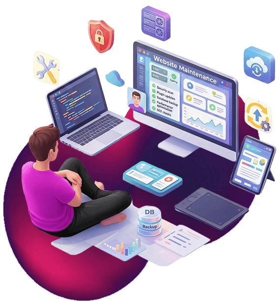 Hero illustration for website maintenance service
