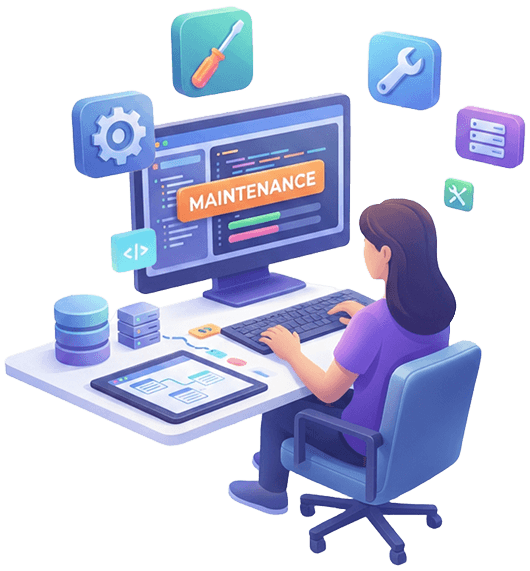 Website maintenance workstation illustration