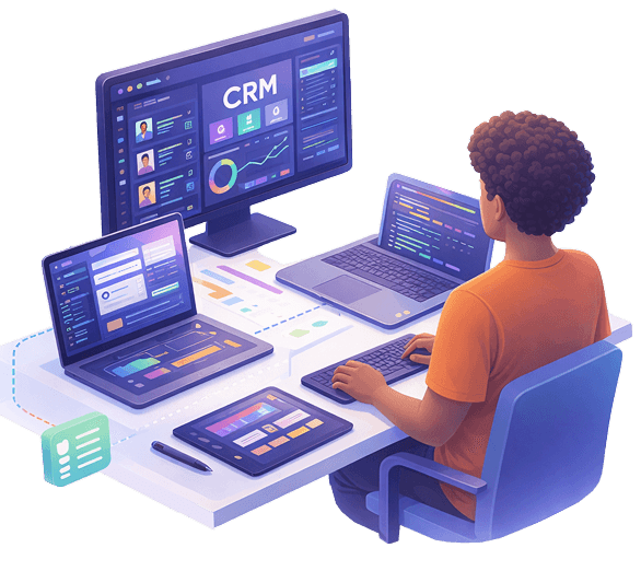 CRM and automation workstation illustration
